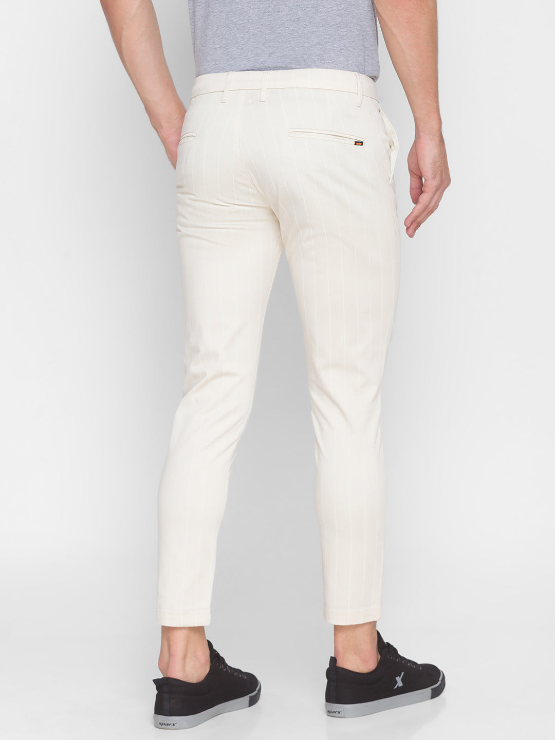 Spykar Men White Cotton Slim Fit Casual Trouser