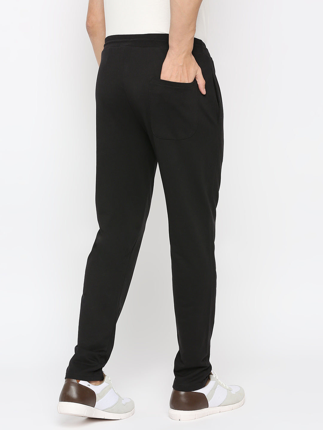 Men Premium Cotton Blend Black Trackpant- Underjeans By Spykar