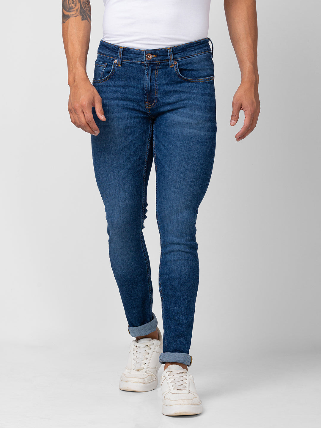 Spykar Men Dark Blue Cotton Stretch Slim Fit Narrow Length Jeans (Skinny)