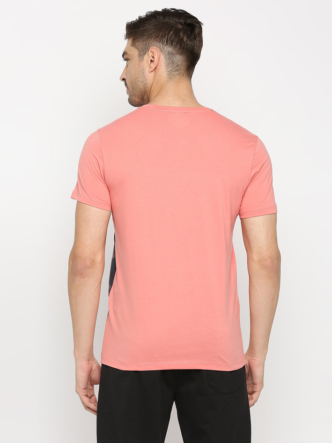 Men Premium Dusty Coral Cotton Round Neck Printed Tshirt- Underjeans By Spykar