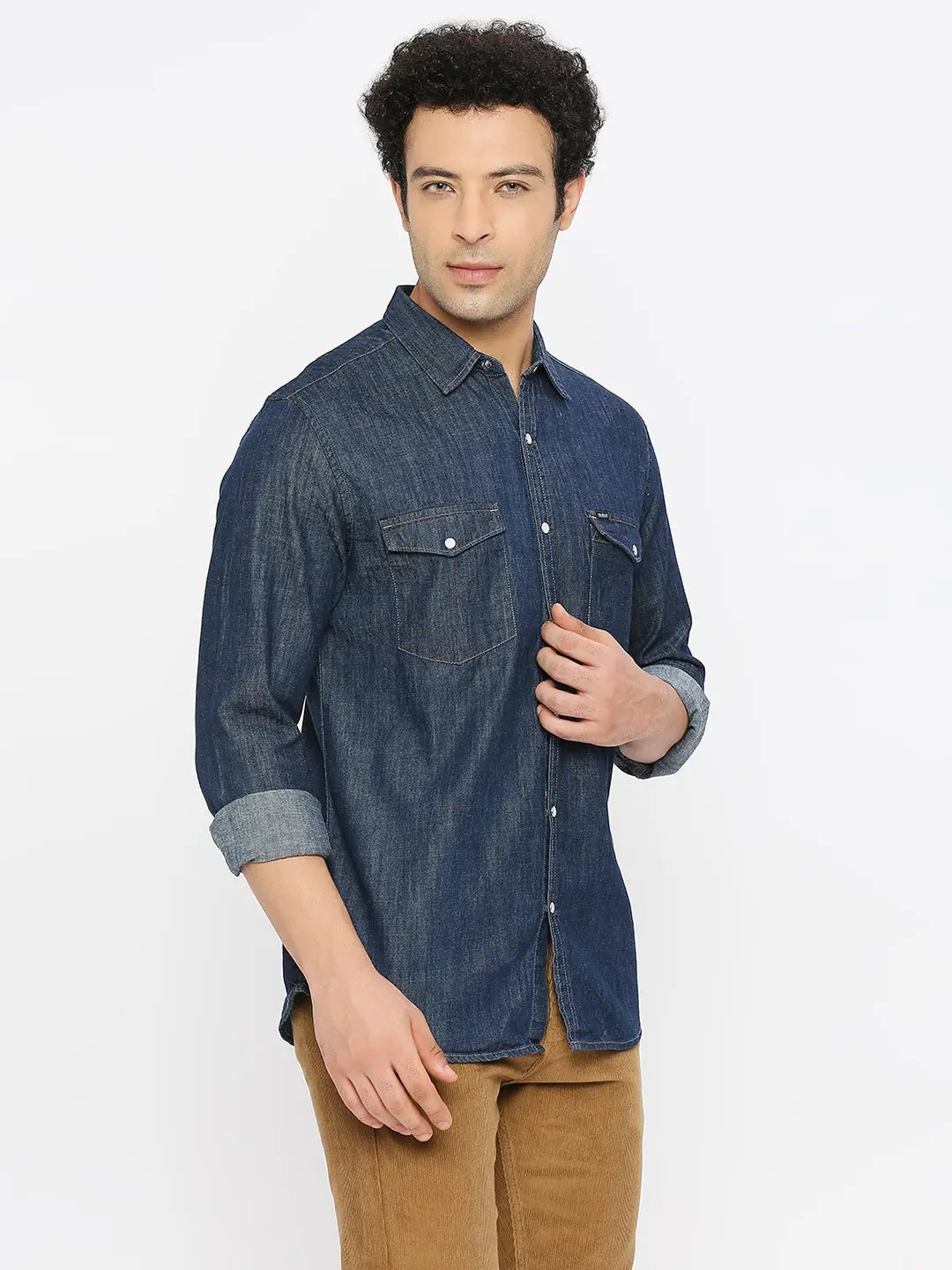 Spykar Men Dark Blue Cotton Slim Fit Full Sleeve Denim Shirt