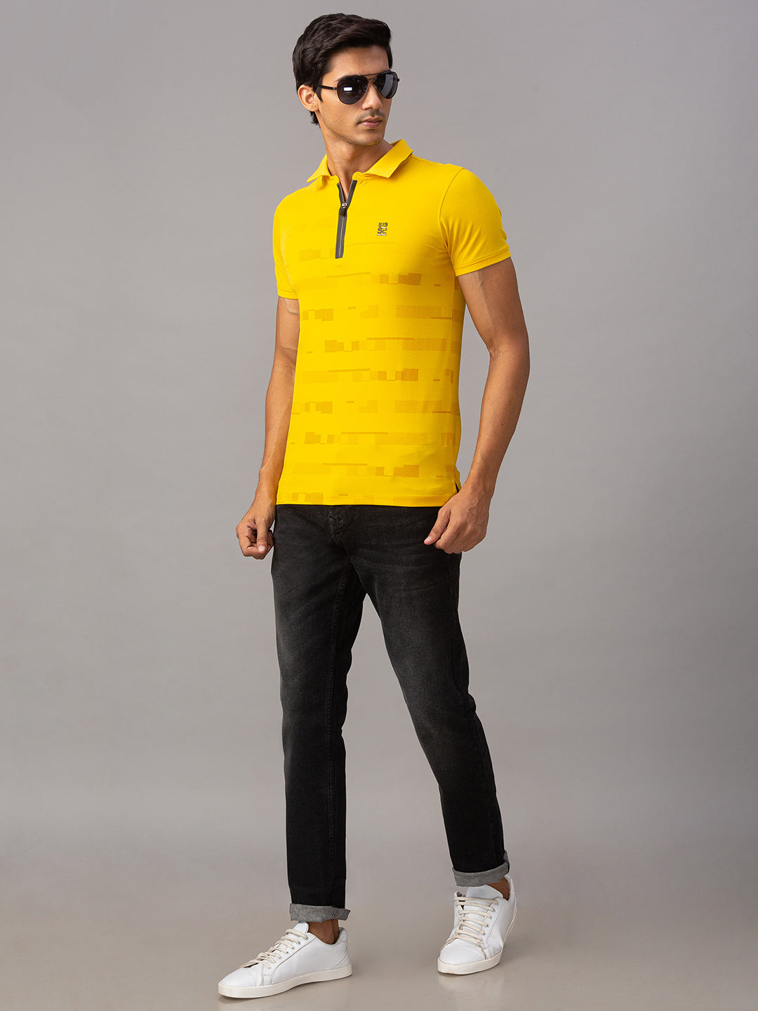 Spykar Men Yellow Cotton Slim Fit Polo T-Shirt