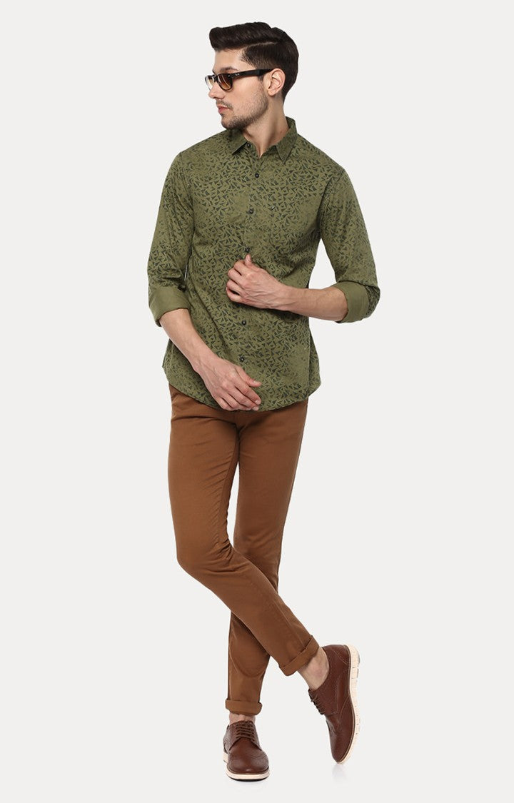 Spykar Men'S Green Cotton Printed Casual Shirts