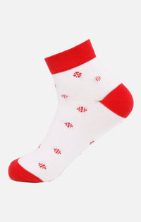 Men Premium White-Red Ankle Length (Non Terry) Single Pair Of Socks- Underjeans By Spykar