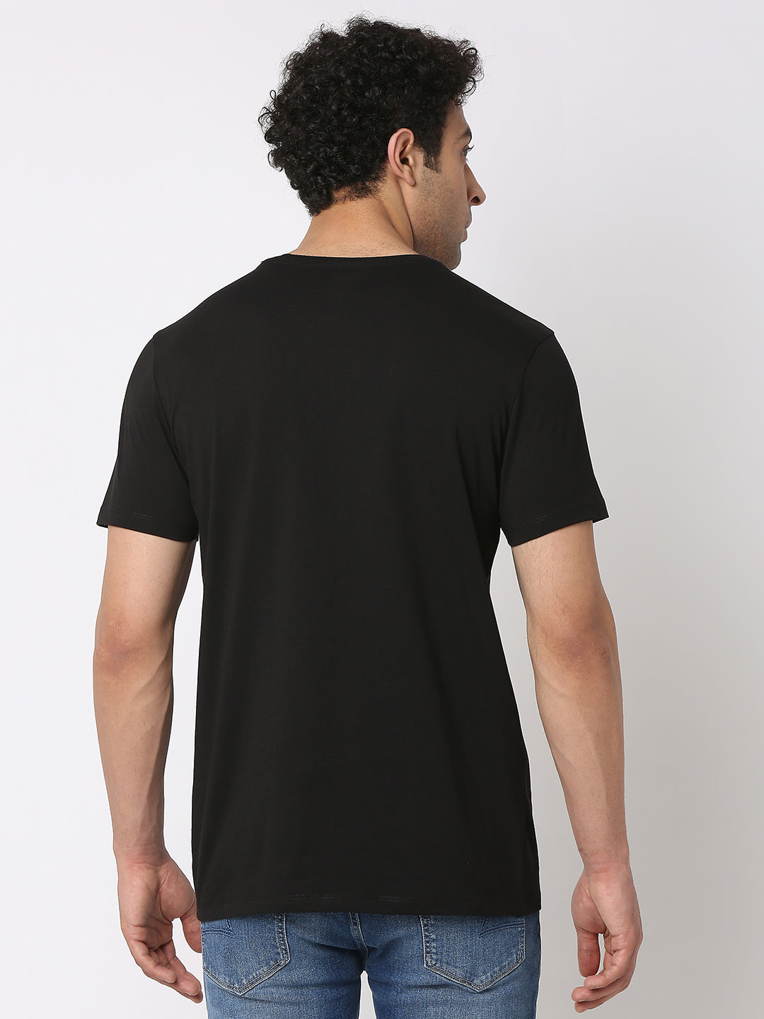 Spykar Men Black Cotton Slim Fit Round Neck Printed T-Shirt