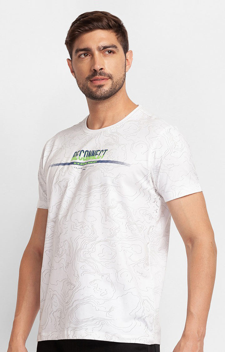 Spykar White Cotton Half Sleeve Printed Casual T-Shirt For Men