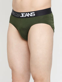Men Premium Olive & Black Cotton Blend Brief - Pack Of 2- Underjeans By Spykar