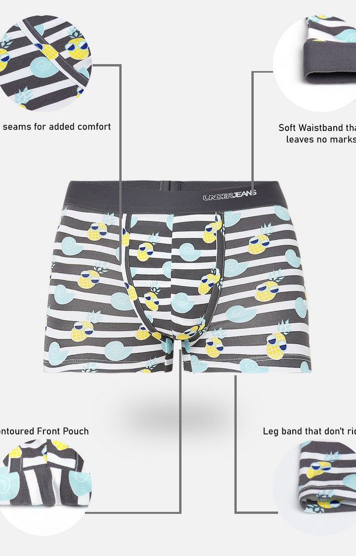 Men Premium Grey Cotton Blend Printed Trunk- Underjeans By Spykar