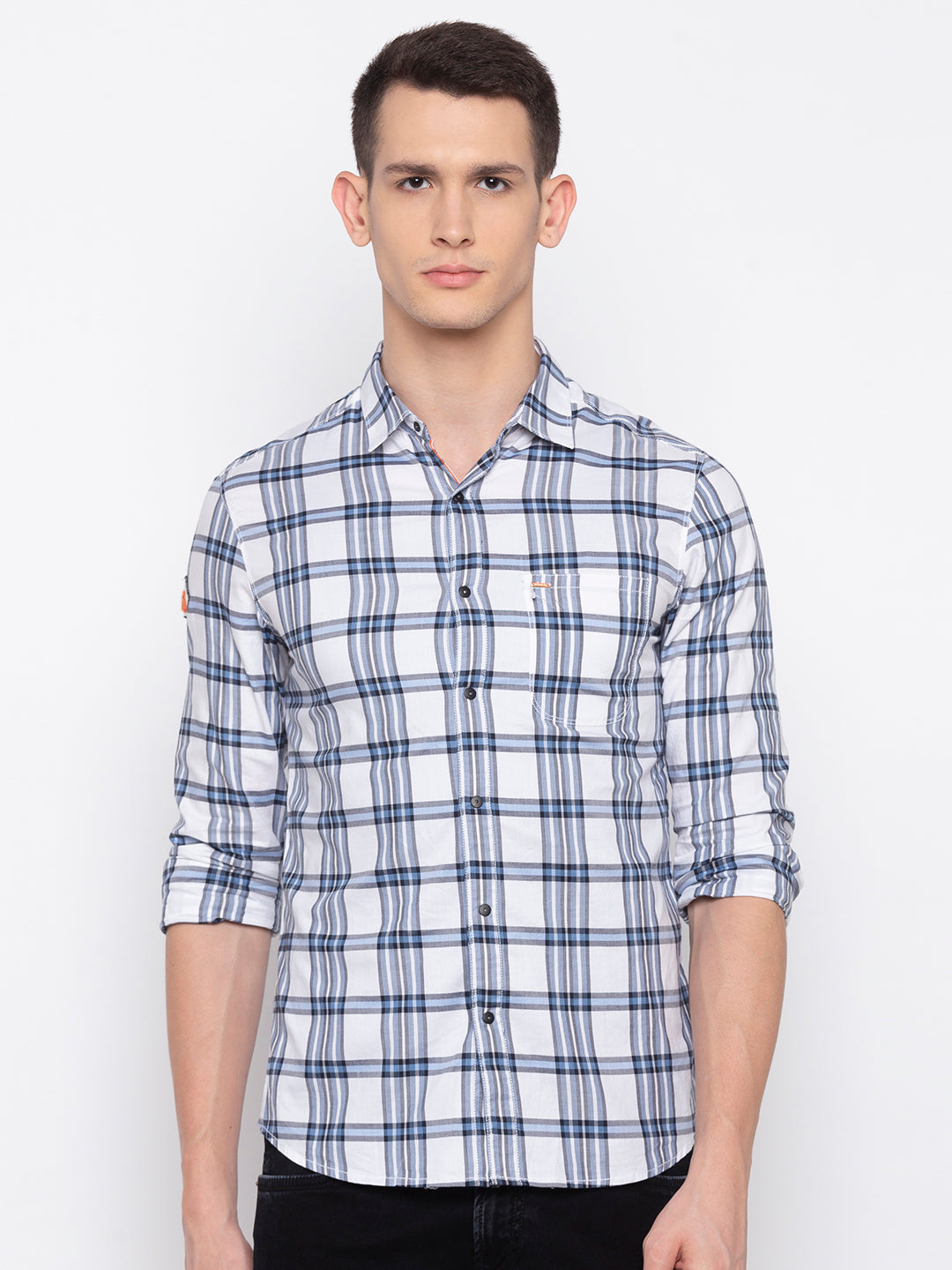 Spykar Men White Checked Slim Fit Casual Shirt