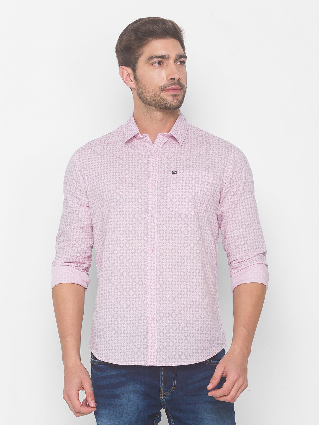 Spykar Men Light Pink Cotton Shirts (Regular)