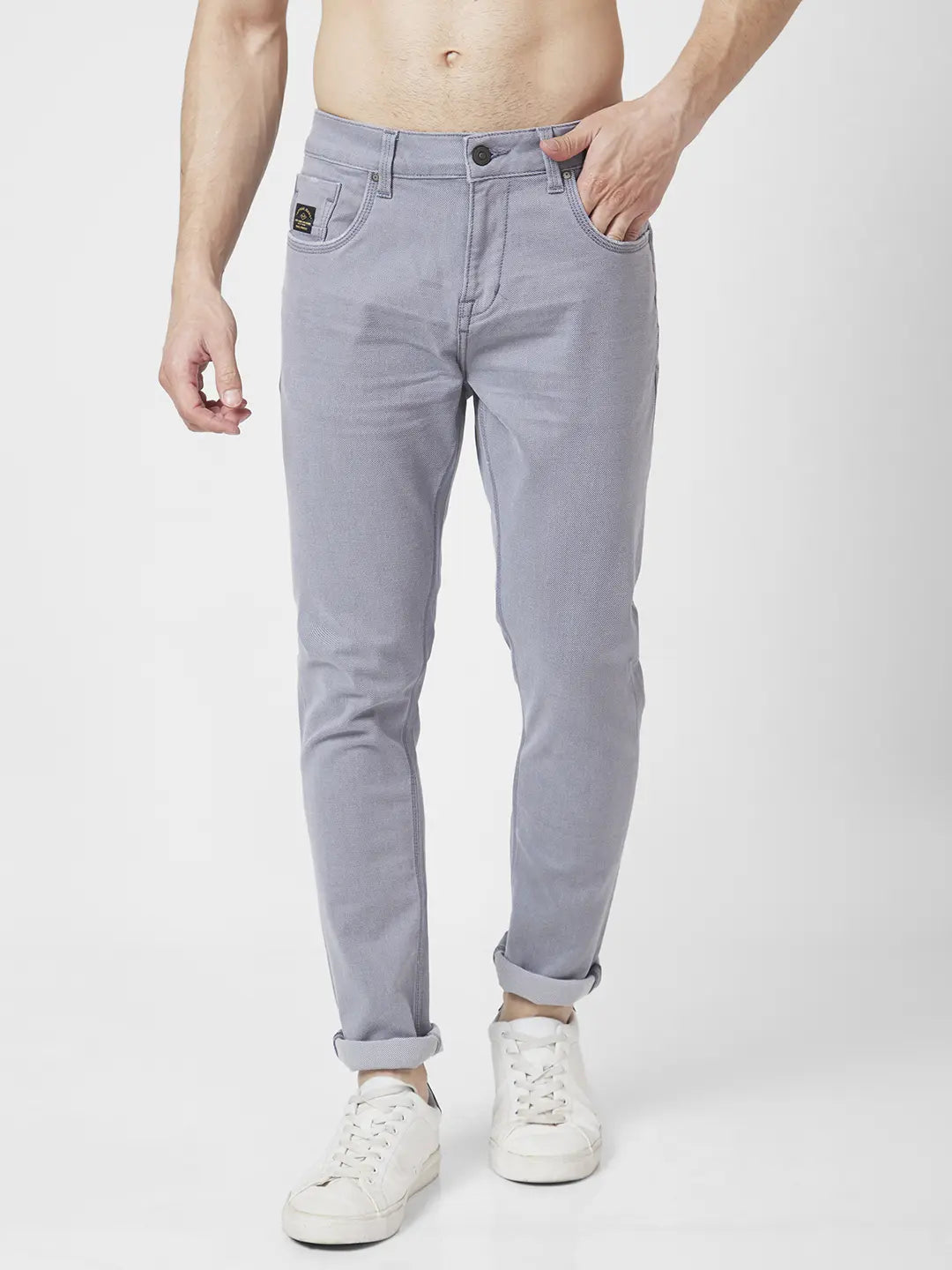 Spykar Men Grey Cotton Slim Fit Narrow Length Clean Look Low Rise Jeans (Skinny)