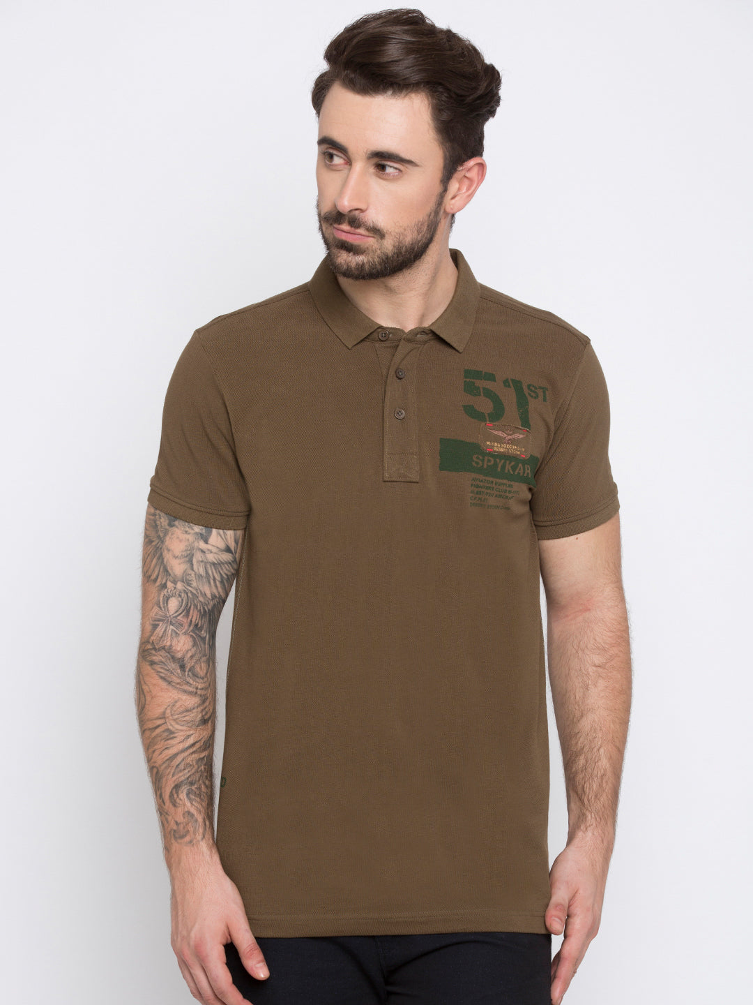 Spykar Olive Solid Slim Fit Polo Tshirt For Men