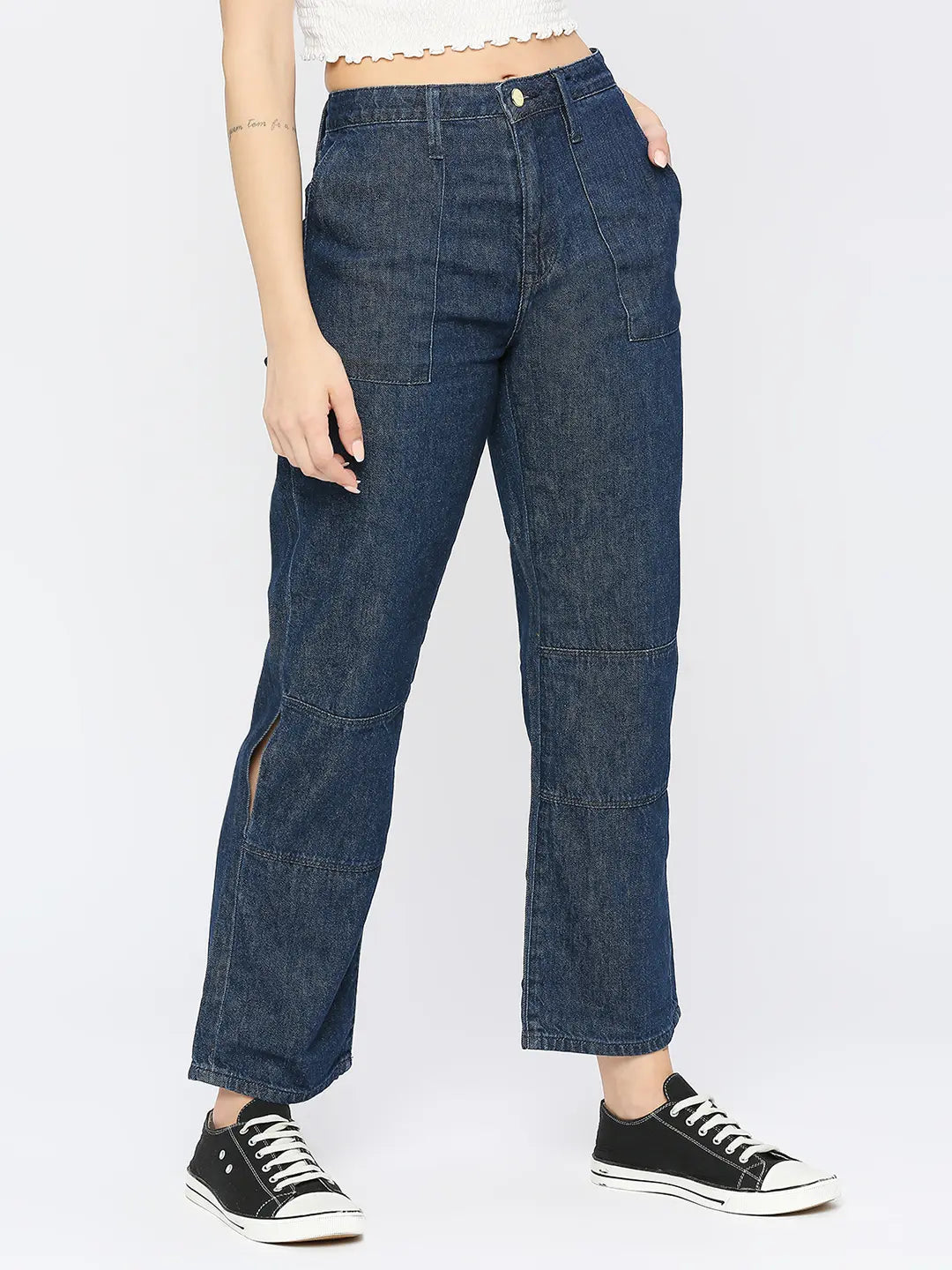 Spykar Women Dark Blue Cotton Straight Fit - Clean Look High Rise Jeans-(Bella)