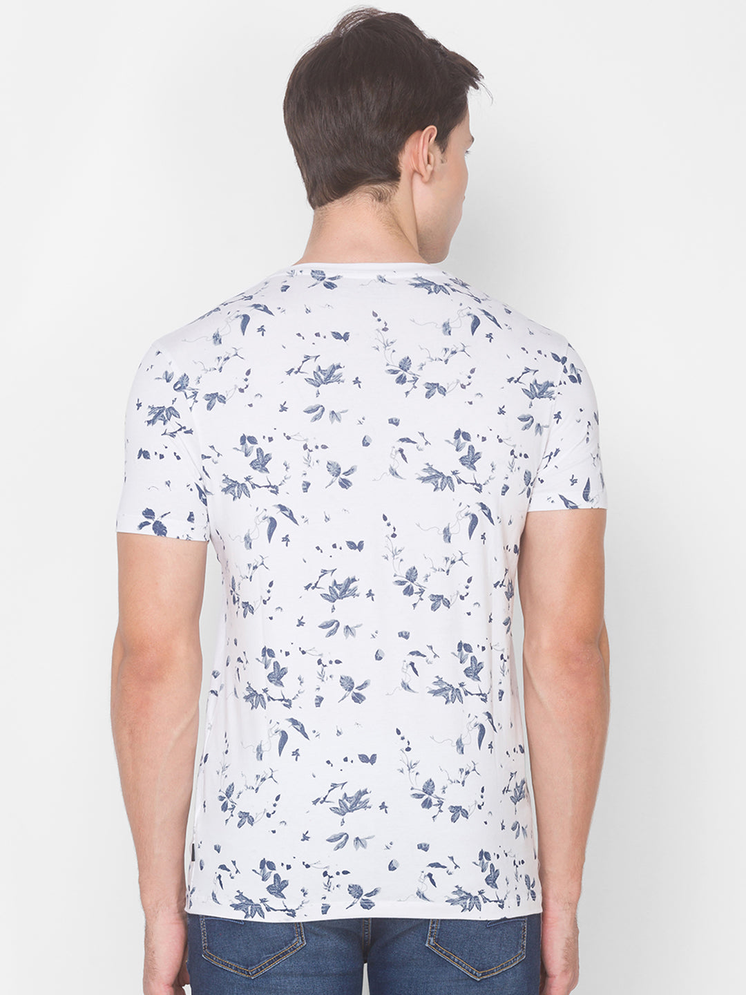 Spykar Men White Printed Cotton T-Shirt