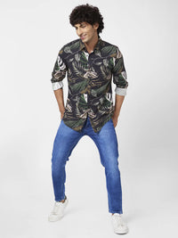 Spykar Men Rifle Green Viscose Regular Slim Fit Full Sleeve Causal Printed Shirt