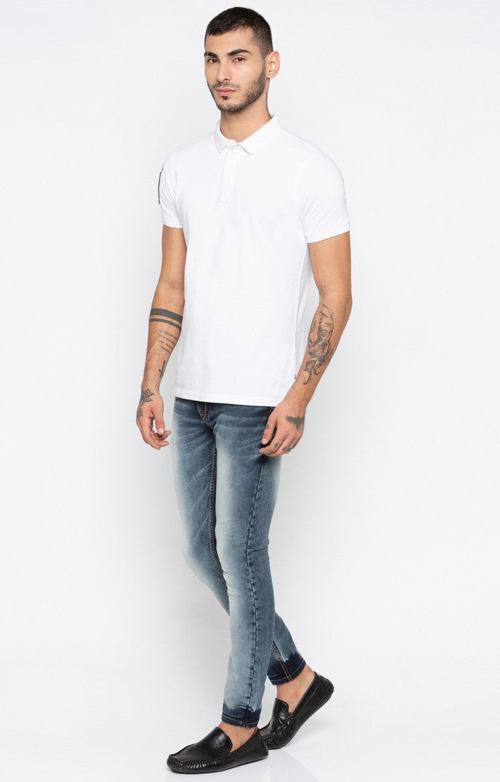 Spykar White Solid Slim Fit Polo T-Shirt