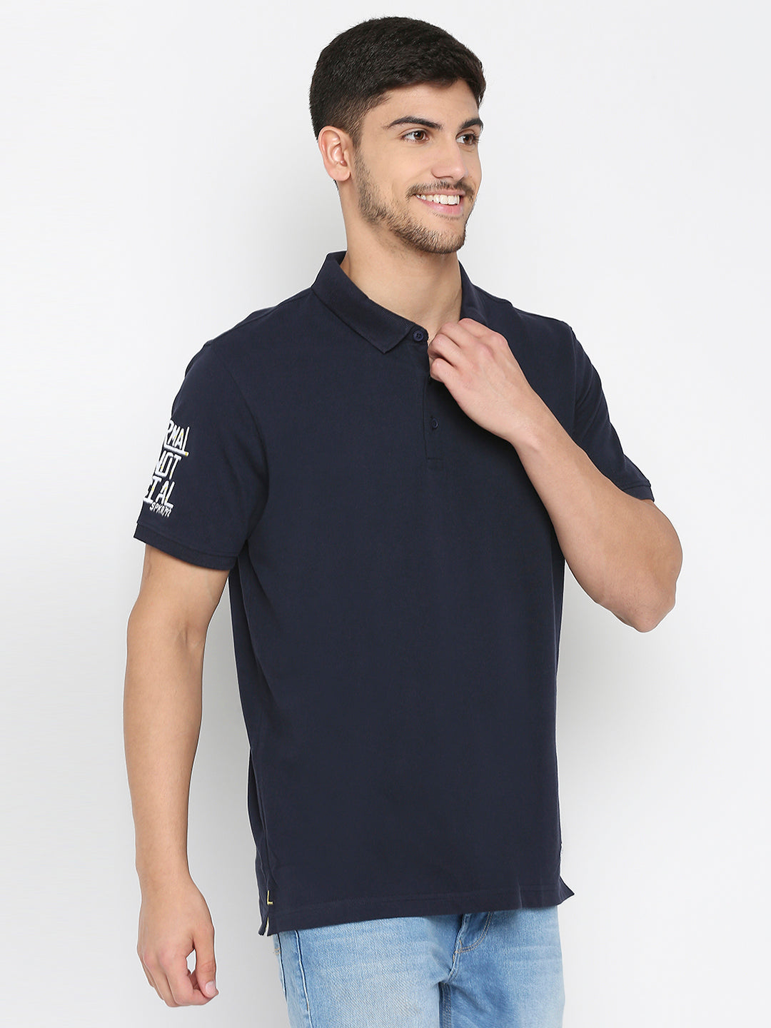 Spykar Ink Blue Cotton Half Sleeve Plain Polo T-Shirt For Men