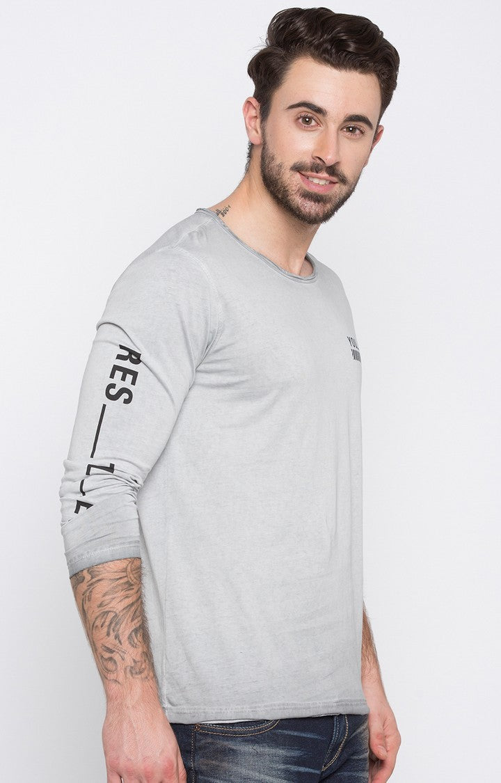 Spykar Grey Cotton Slim Fit T-Shirt For Men