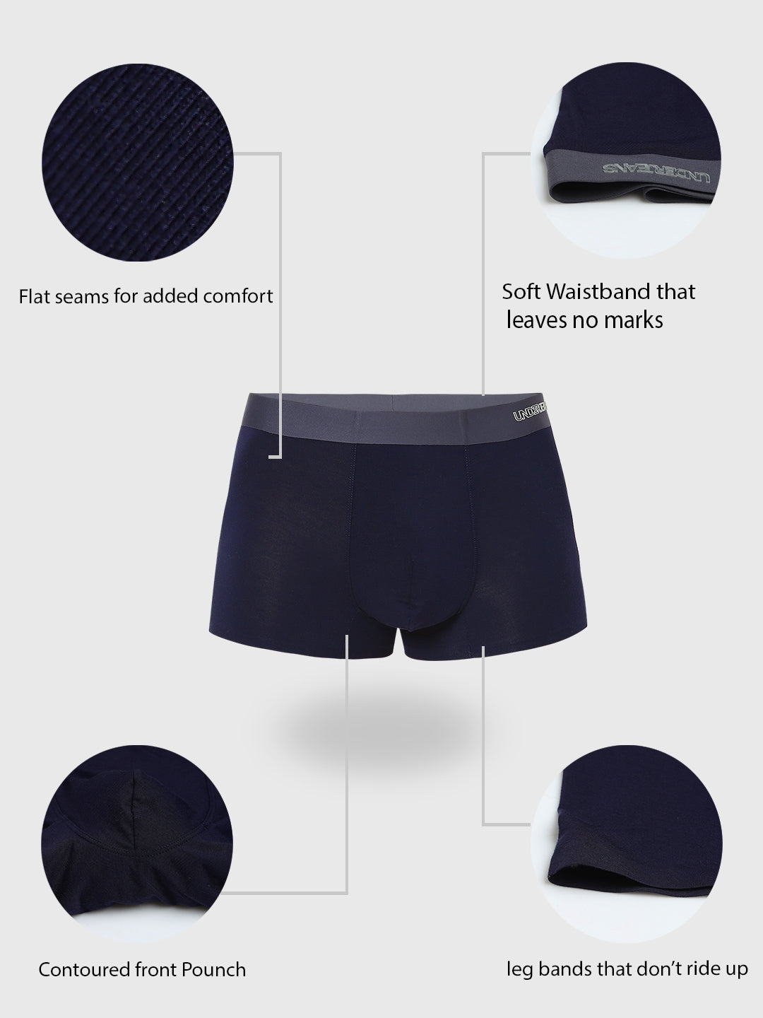 Underjeans by Spykar Men Super Premium Bonded Elastic Navy Trunk