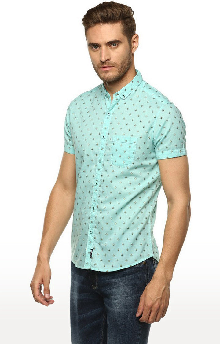 Spykar Men'S Blue Cotton Printed Casual Shirts