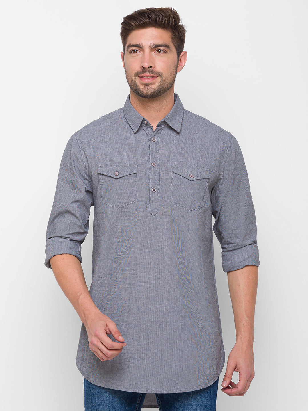 Spykar Black Cotton Regular Fit Shirts For Men