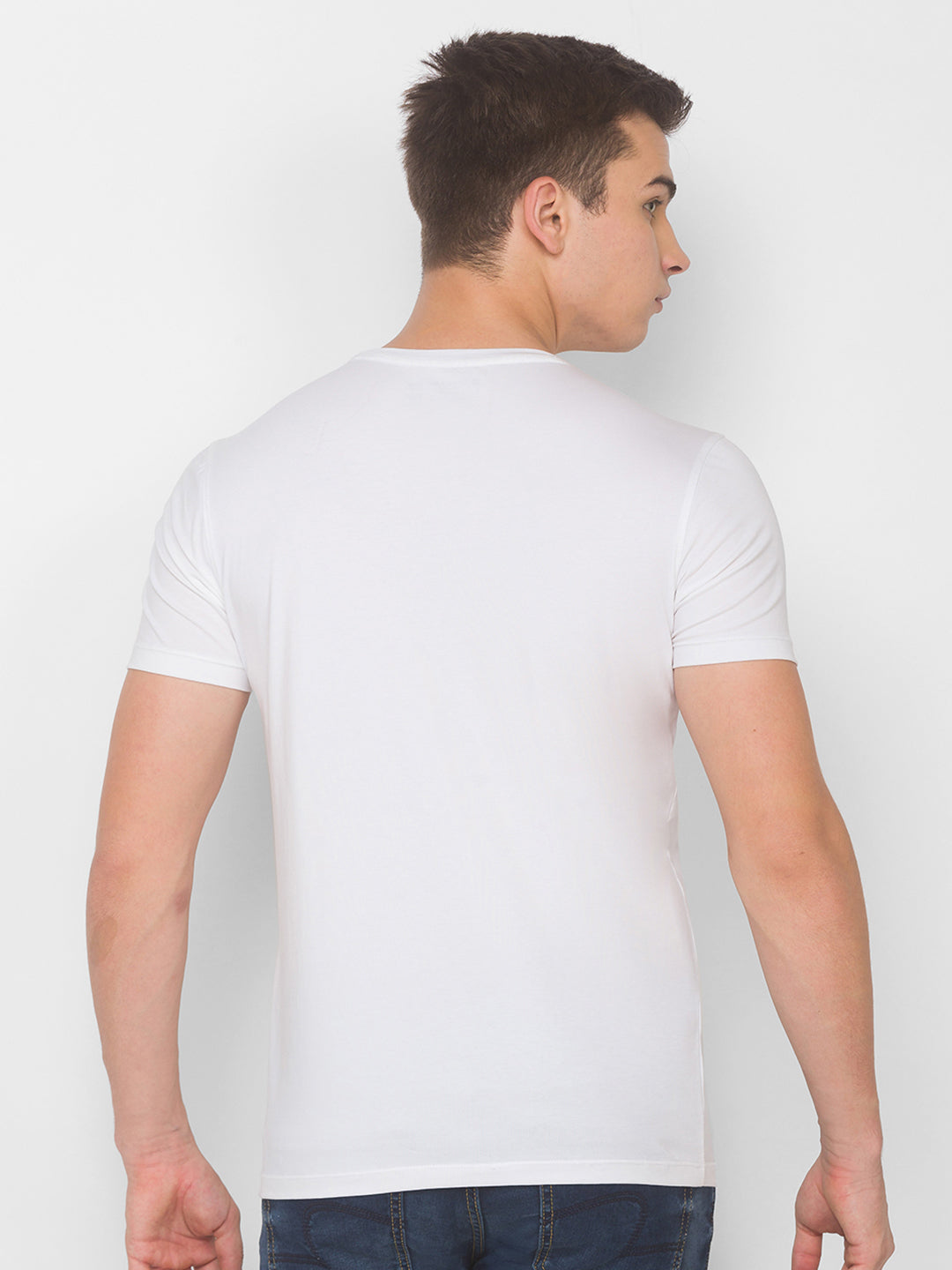 Spykar Men White Cotton Slim Fit Round Neck T-Shirt