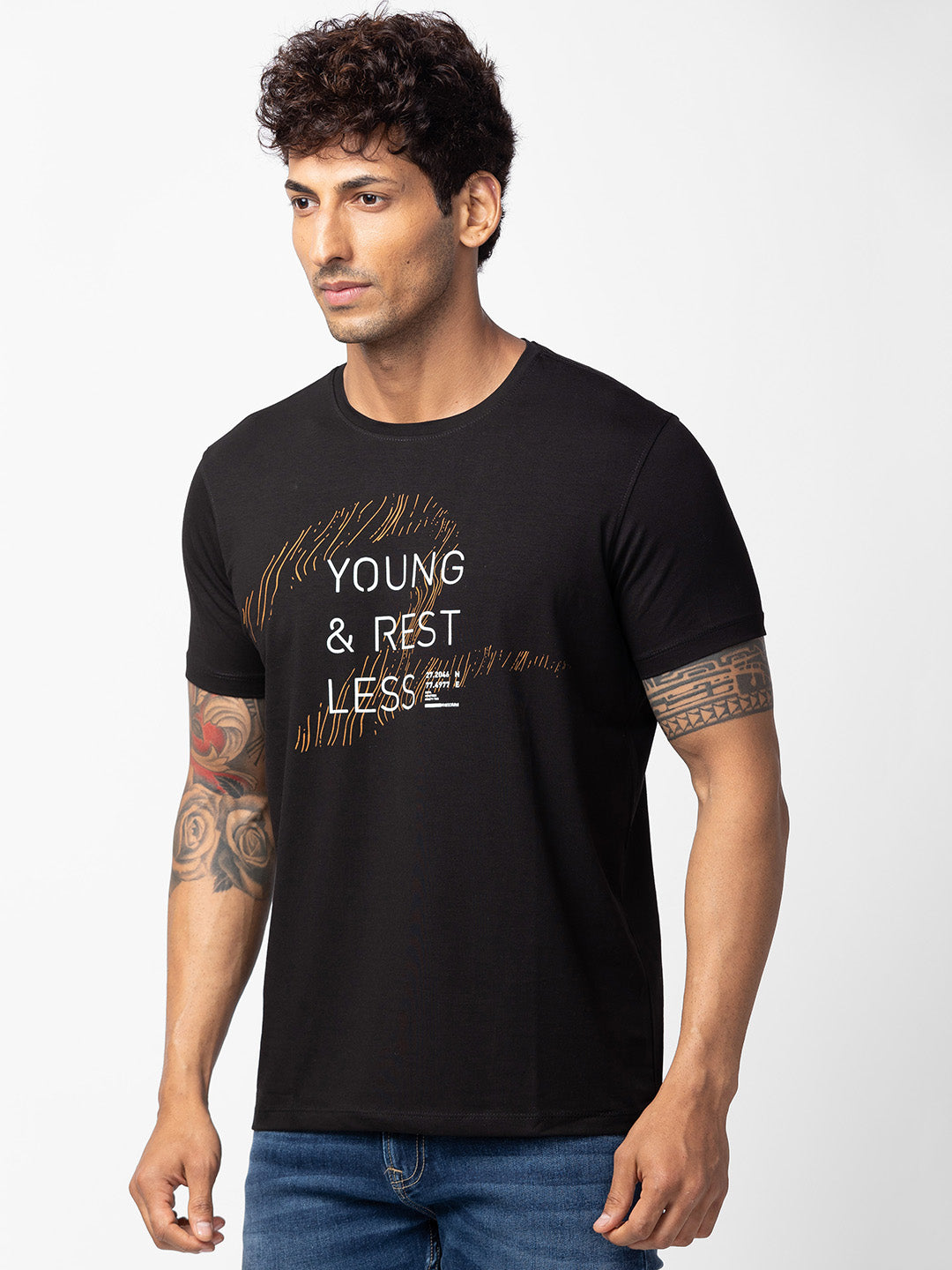 Spykar Men Black Cotton Regular Fit Half Sleeve Printed T-Shirt