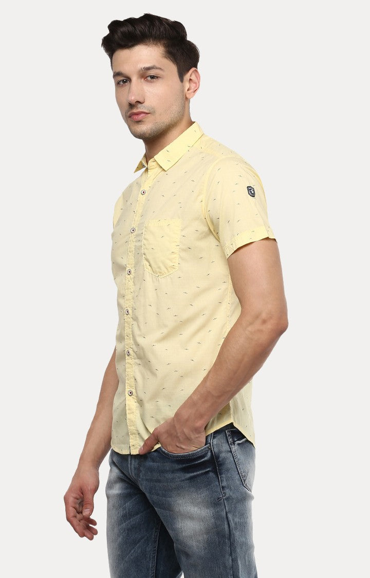 Spykar Men'S Yellow Cotton Printed Casual Shirts