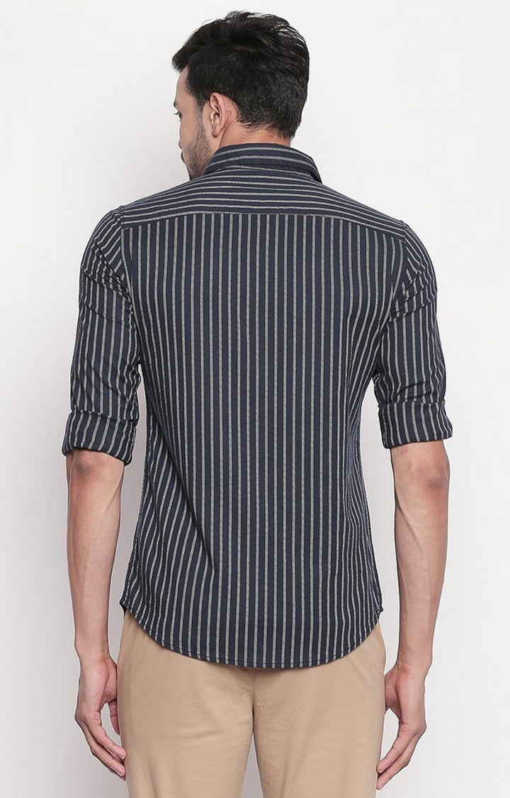 Spykar Men Navy Striped Regular Fit Casual Shirt