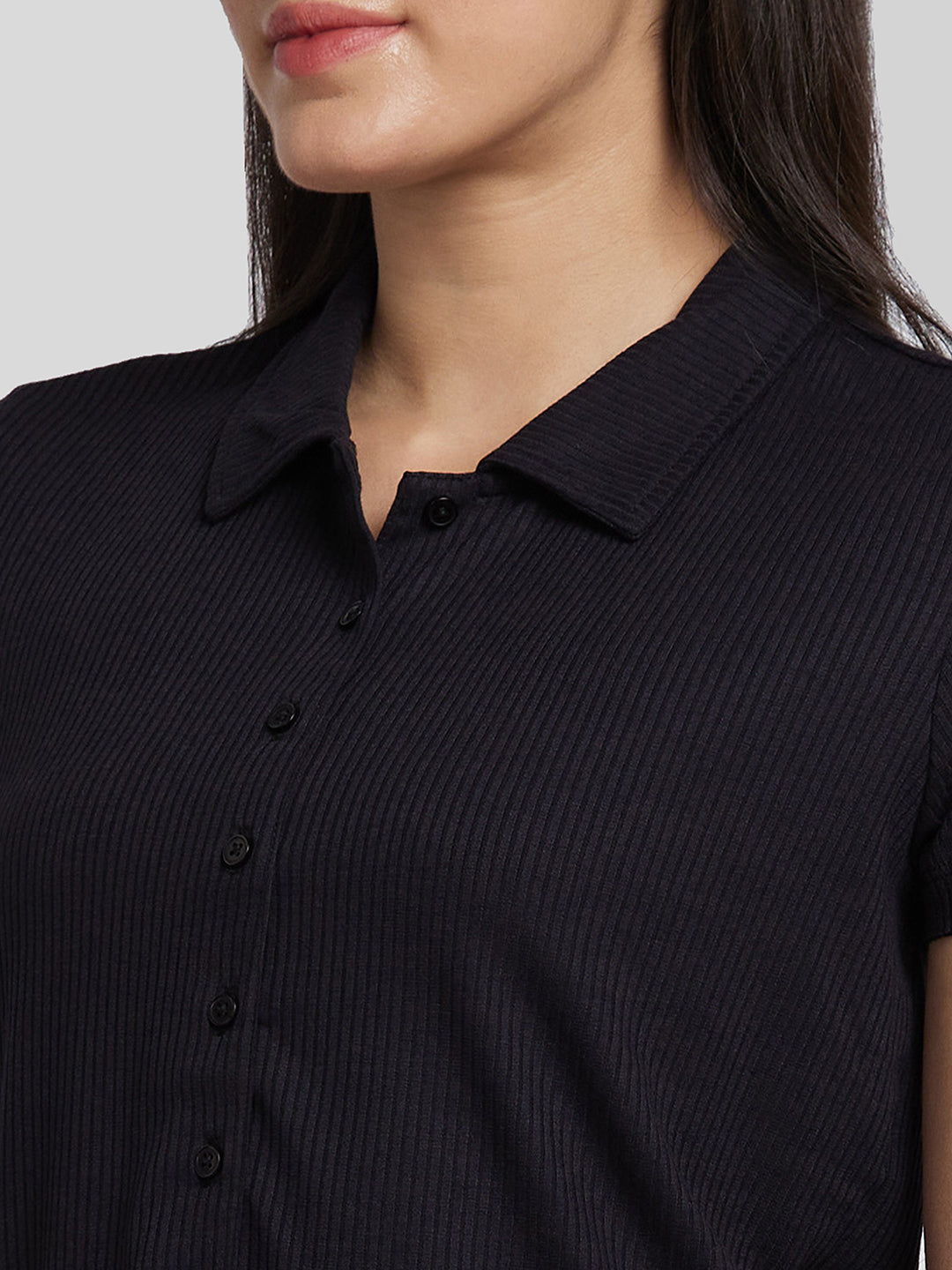 Spykar Black Blended Slim Fit Plain Polo Neck T-Shirts
