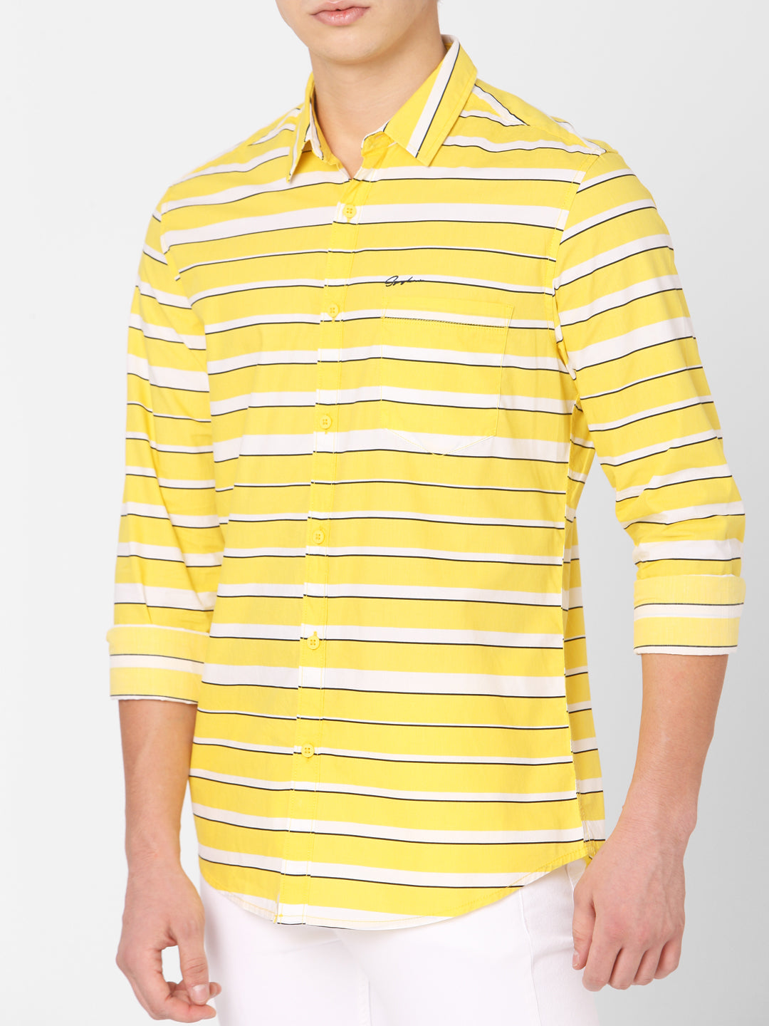 Spykar Men Yellow Cotton Slim Fit Shirts