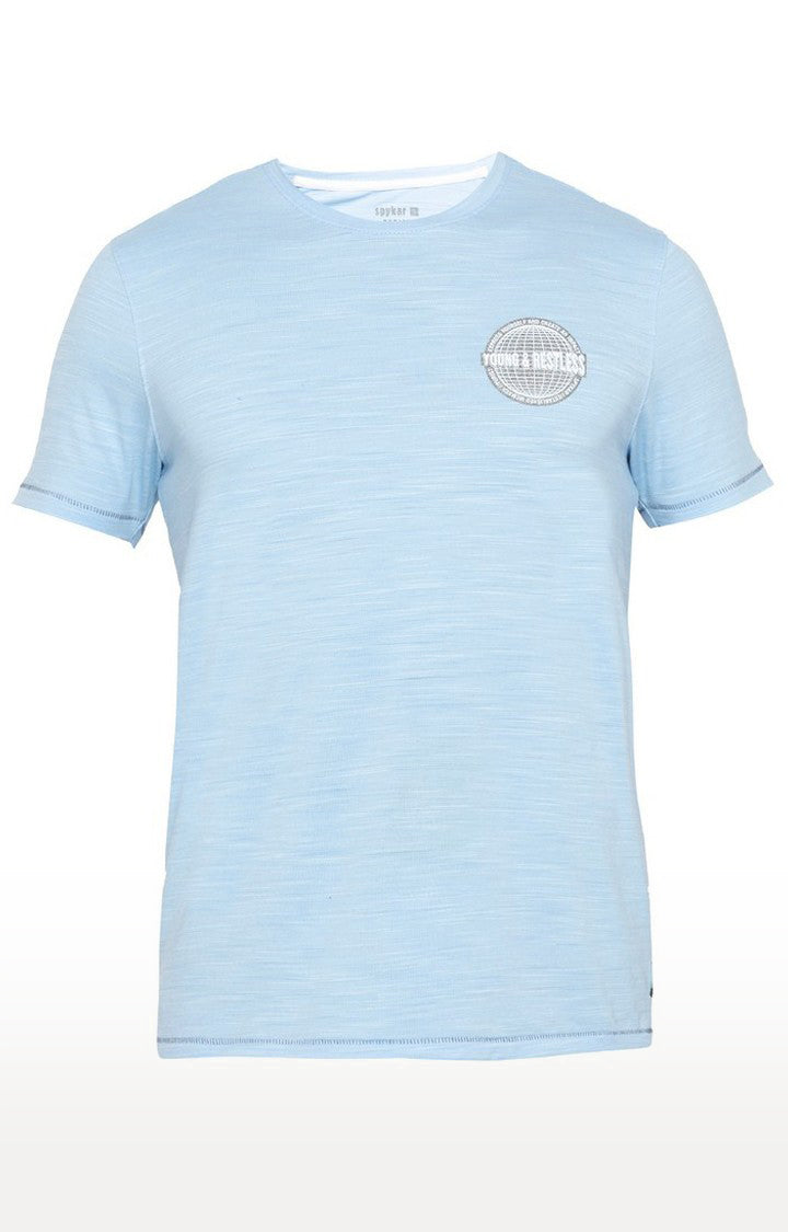 Spykar Blue Cotton Slim Fit T-Shirt For Men