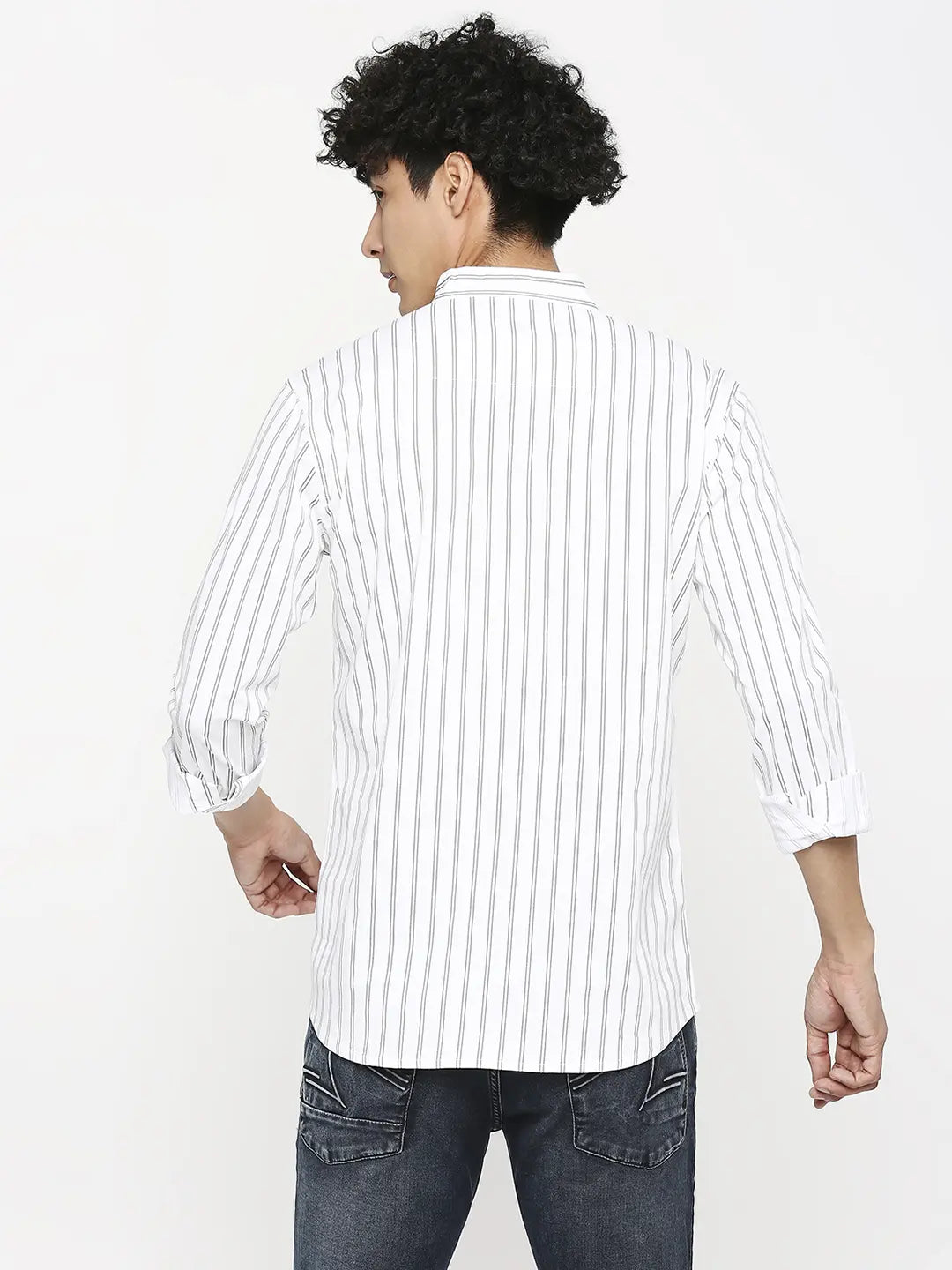 Spykar White Cotton Full Sleeve Striped Kurta