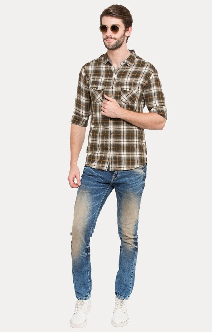 Spykar Men'S Green Cotton Checked Casual Shirts