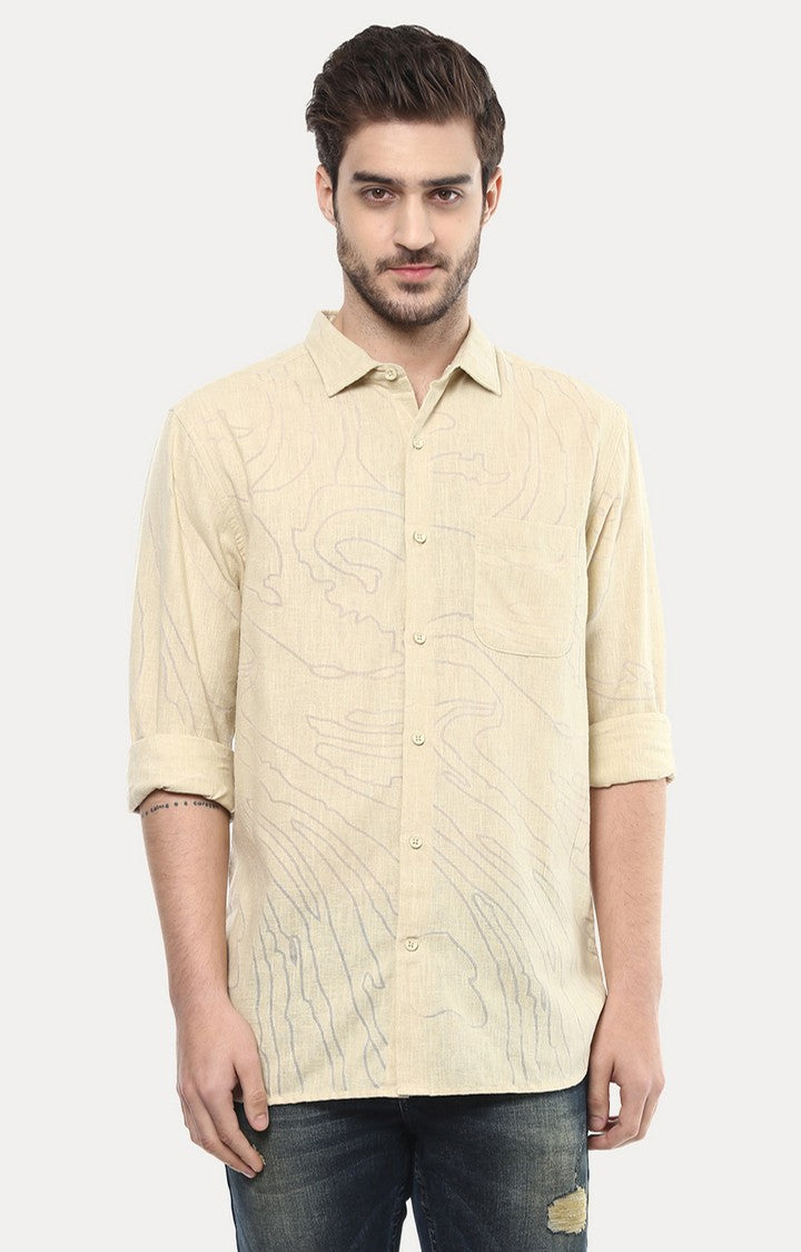 Spykar Men'S Beige Cotton Printed Casual Shirts