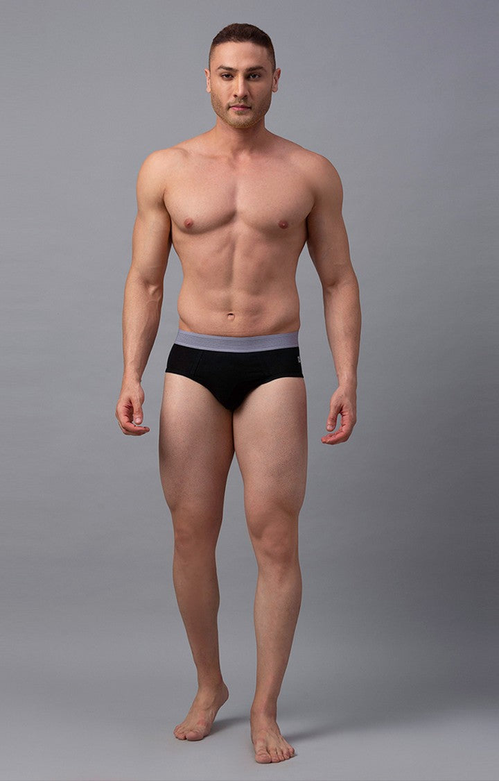 Underjeans By Spykar Black and Grey Solid Briefs For Men