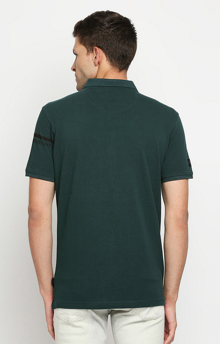 Spykar Men Green Cotton Printed Half Sleeve Polo T-Shirt