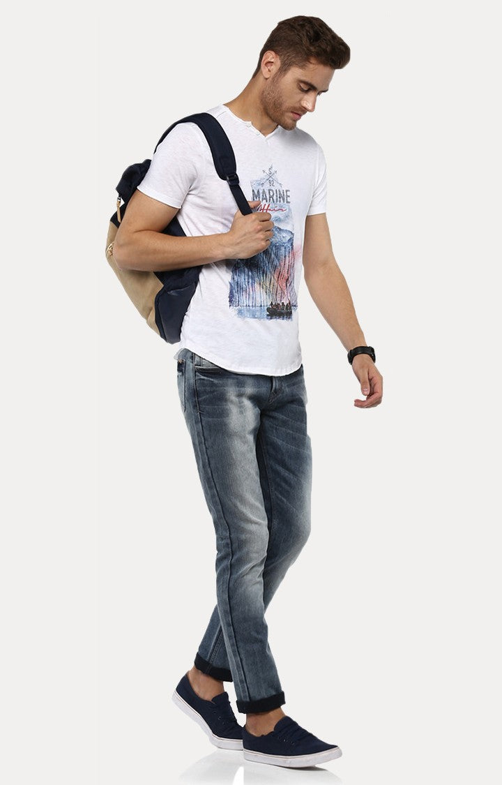 Spykar White Printed Slim Fit Men T-Shirts