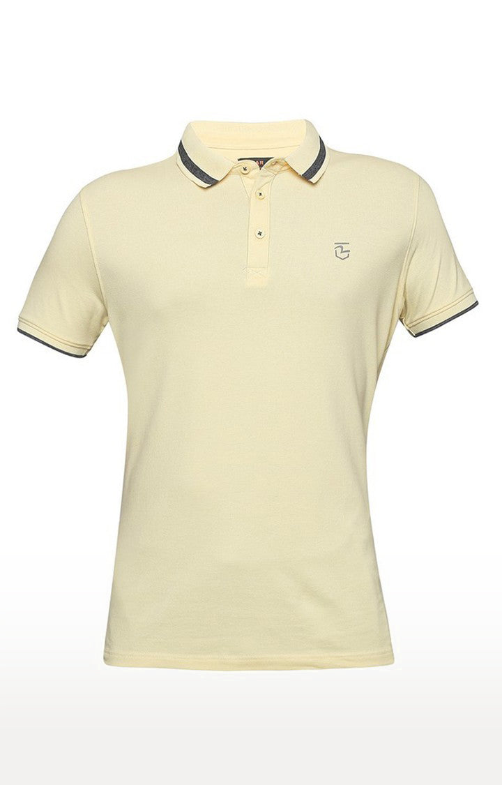 Spykar Men Yellow Cotton Slim Fit Polo T-Shirt