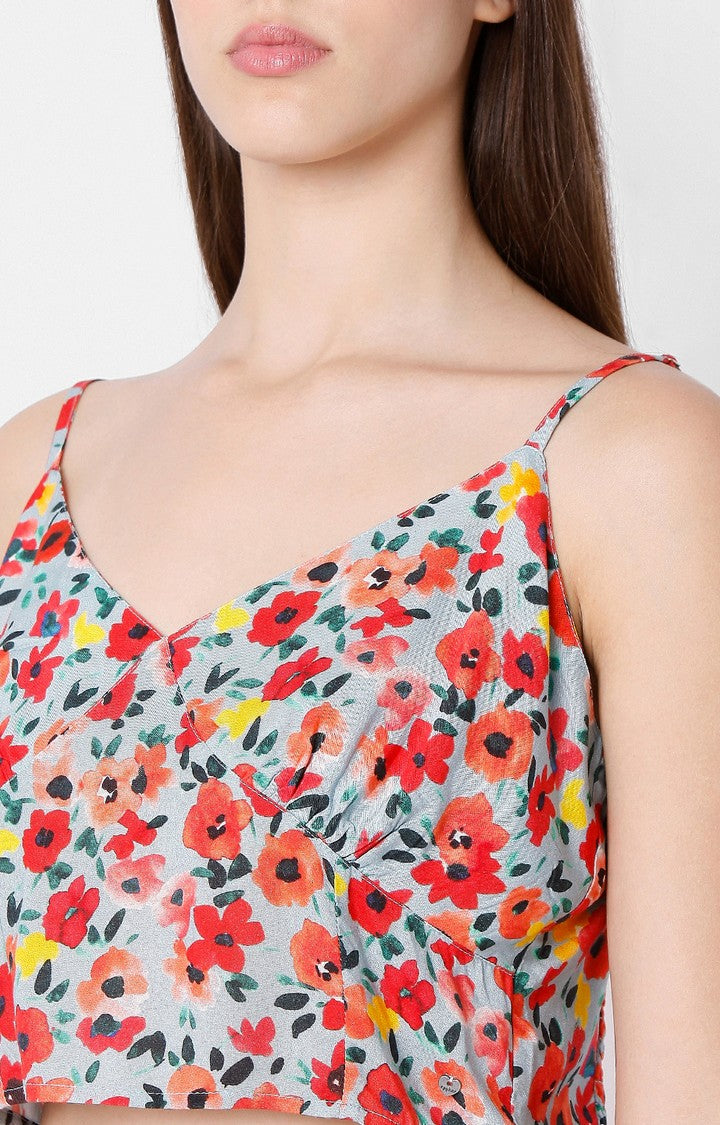 Spykar Floral Print Cotton Sleeveless Crop Top For Women