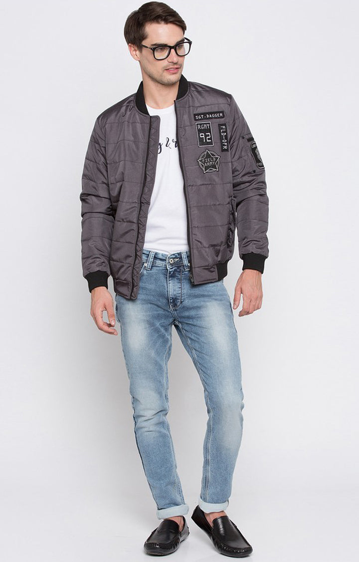 Spykar Grey Polyester Regular Fit Jacket For Men