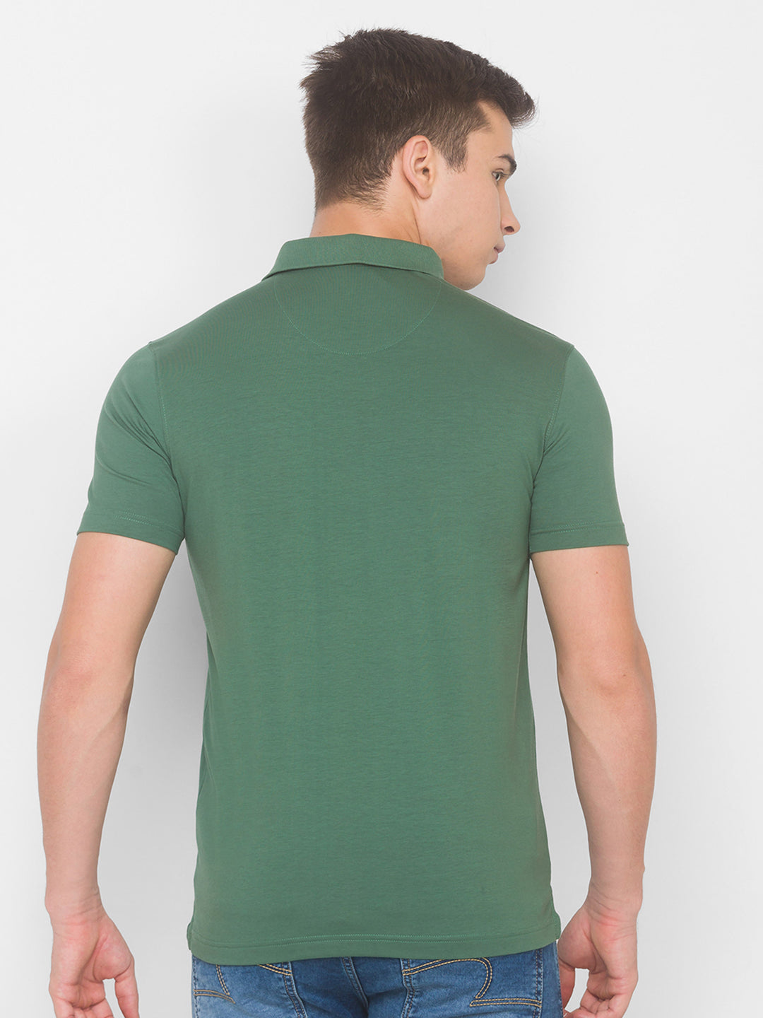 Spykar Men Green Cotton Blend Slim Fit Polo T-Shirt