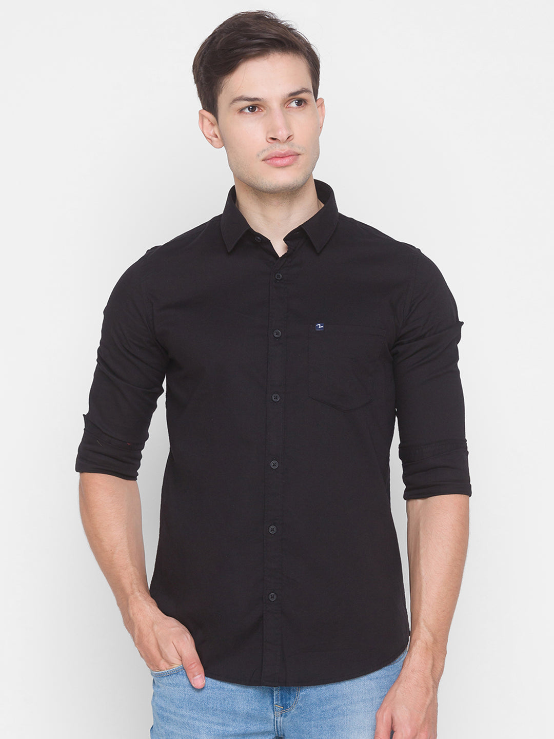 Spykar Slim Fit Black Cotton Men Shirt