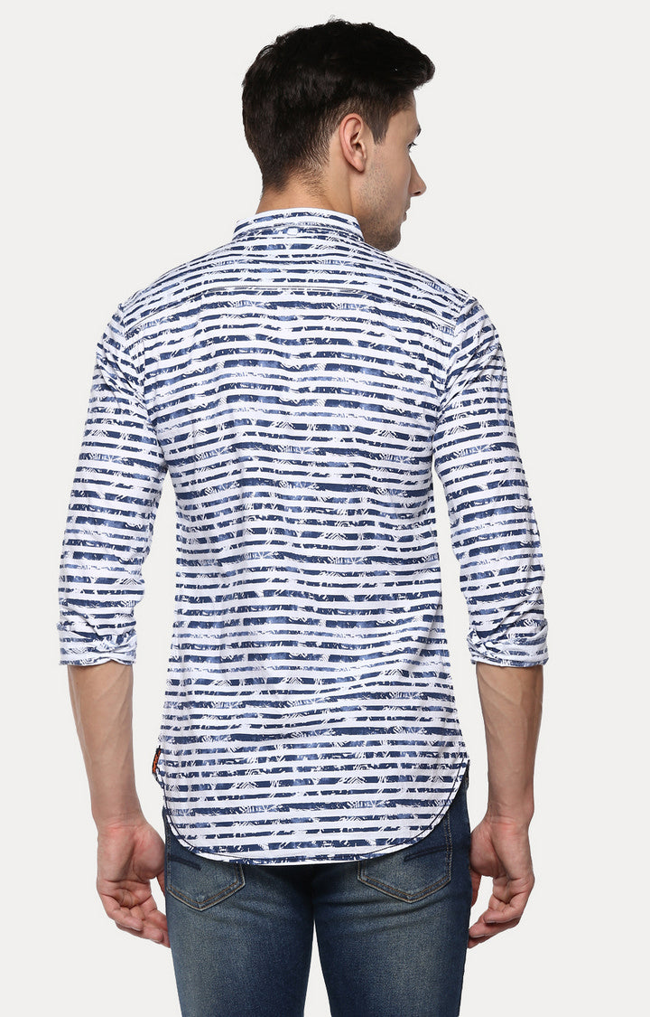 Spykar Men'S Blue Cotton Striped Casual Shirts