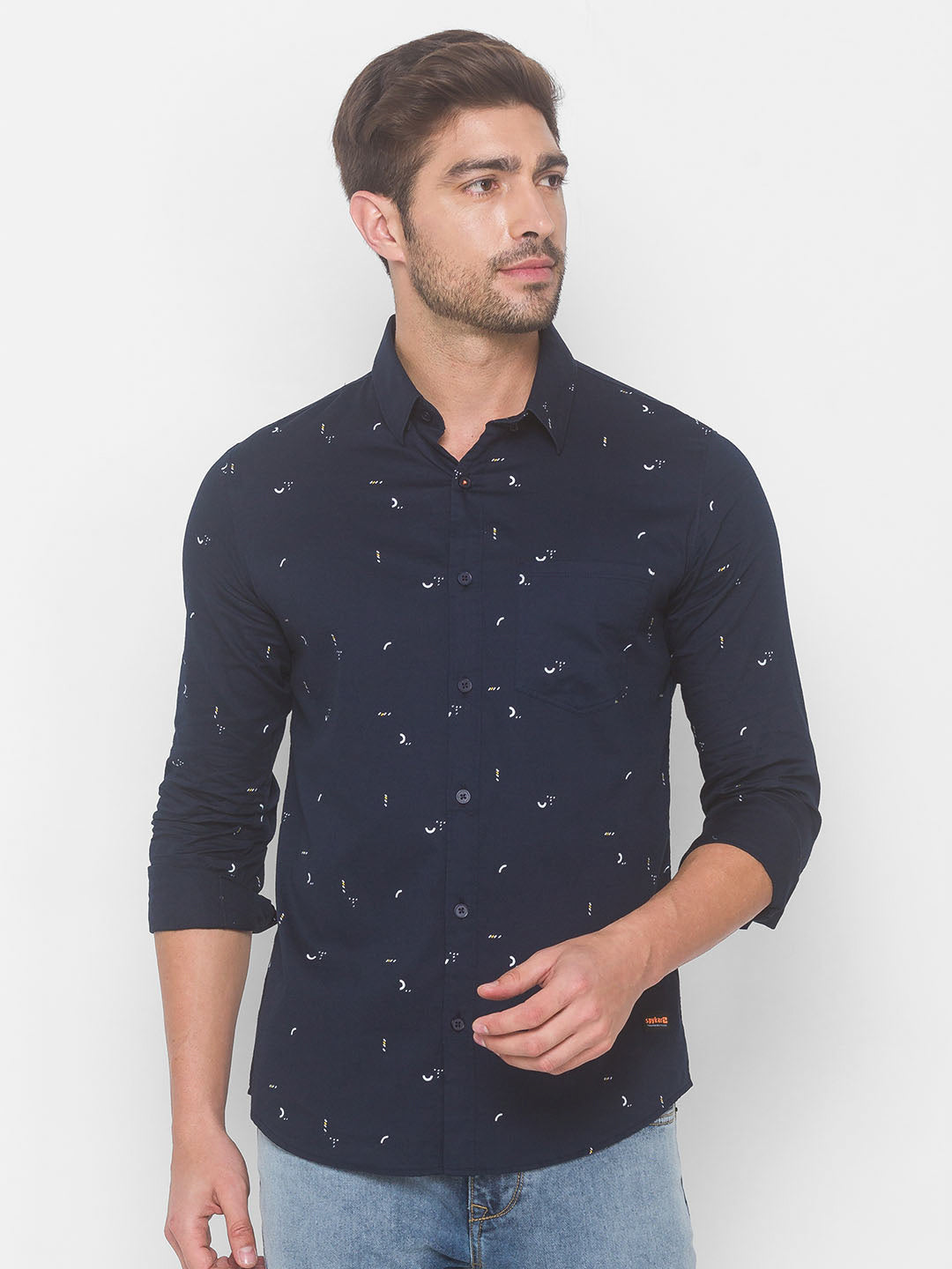 Spykar Men Navy Blue Cotton Shirts (Slim)