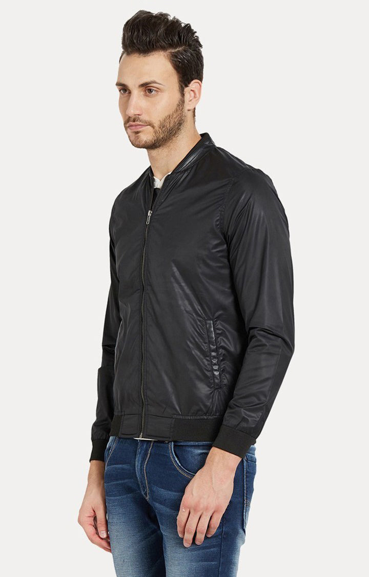 Spykar Men Black Solid Slim Fit Bomber Jacket