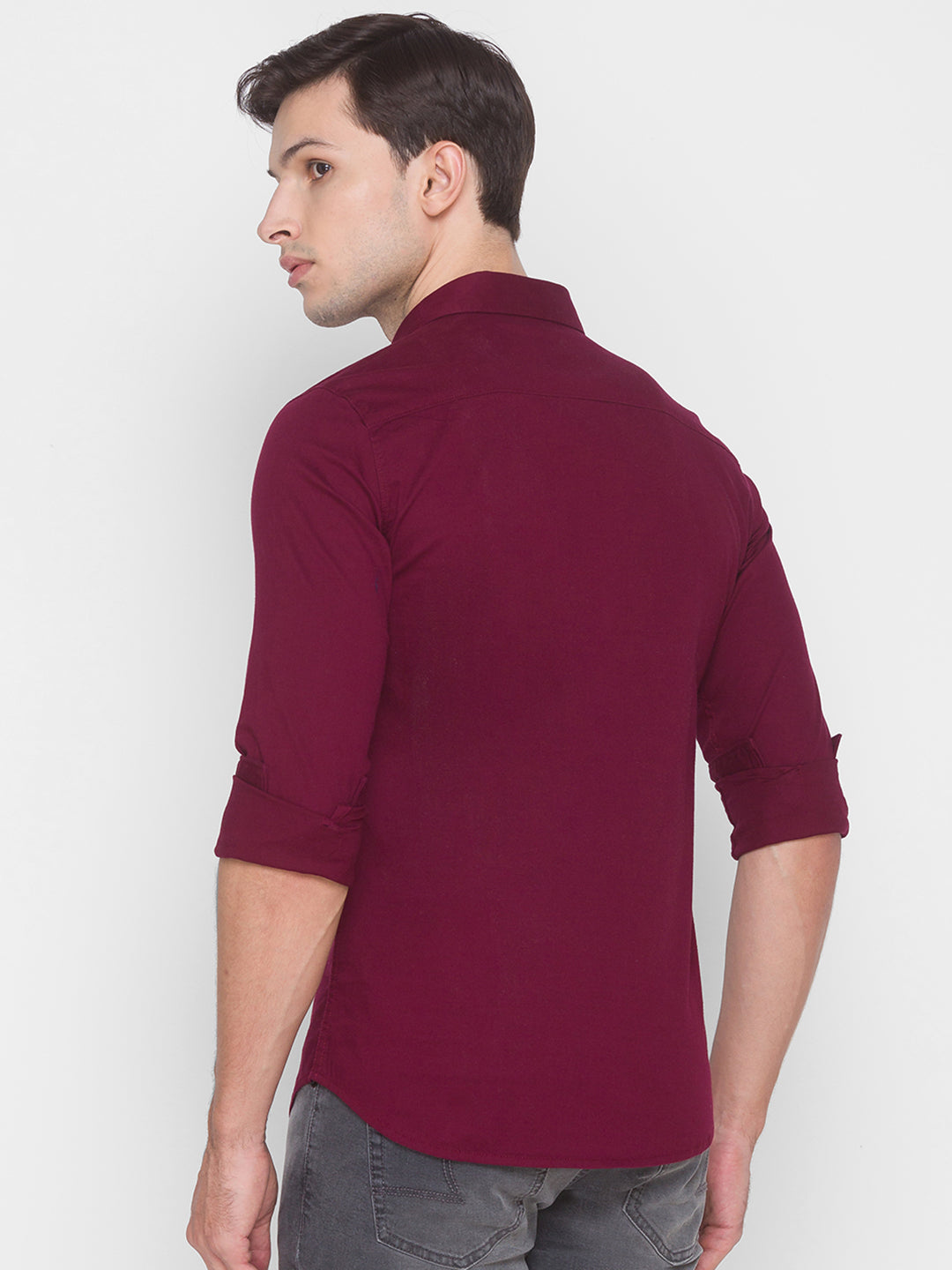 Spykar Slim Fit Red Cotton Men Shirt