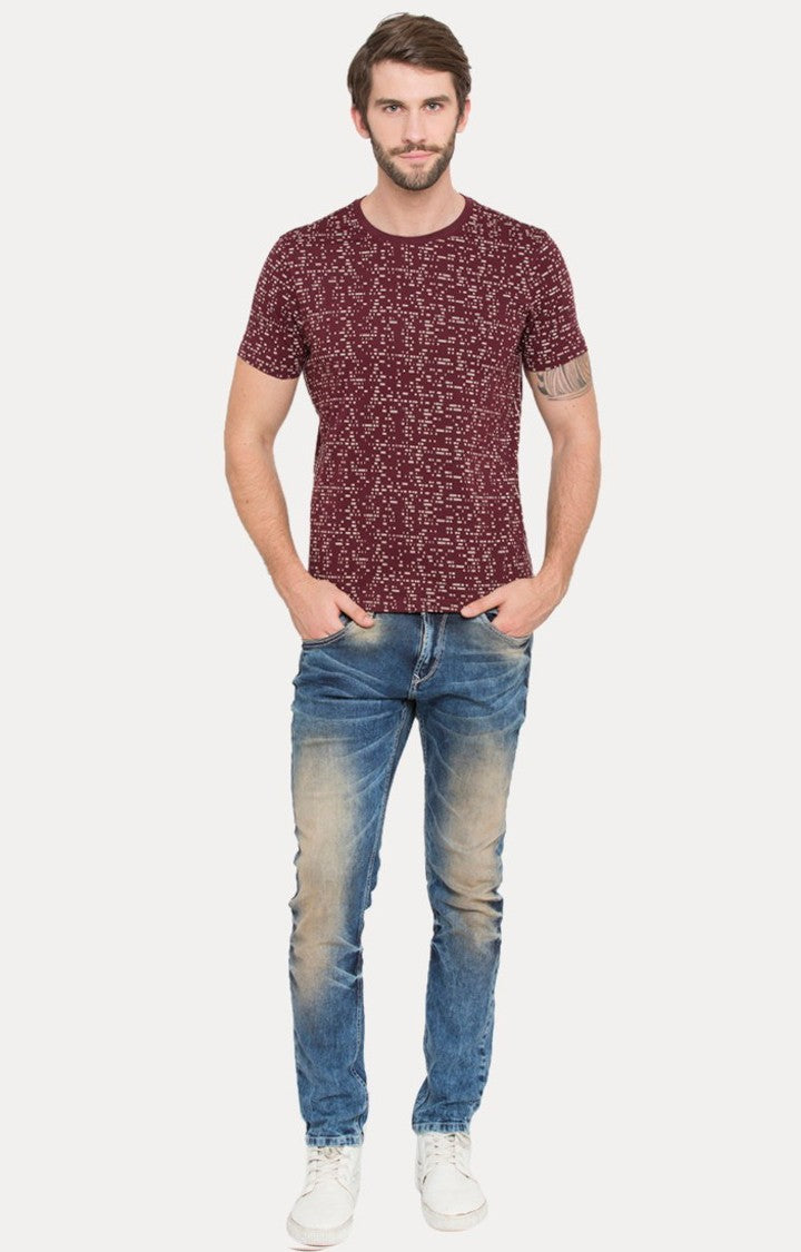 Spykar Red Printed Slim Fit Men T-Shirts