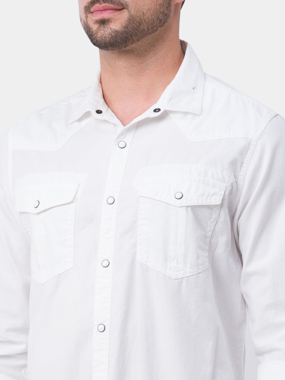 Spykar White Cotton Full Sleeve Plain Shirt For Men