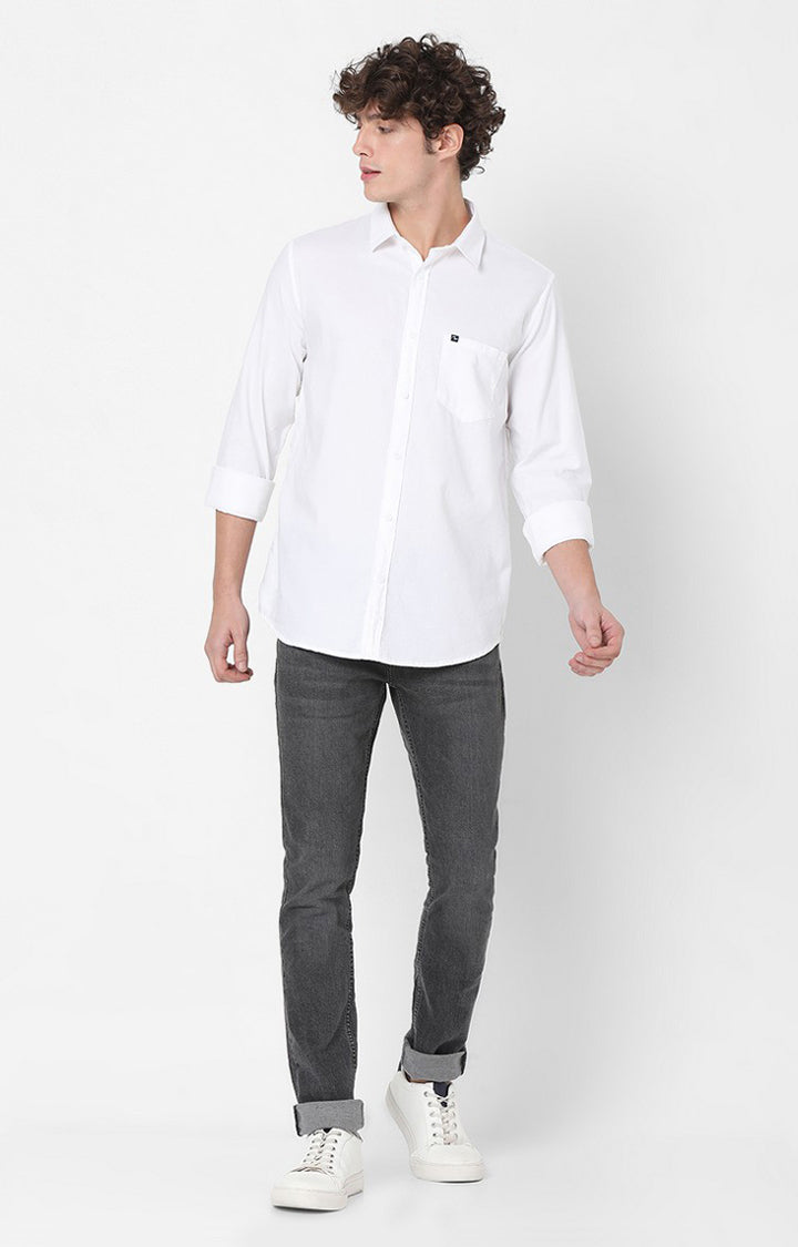 Spykar White Full Sleeve Plain Shirts For Mens - mshnos0011white